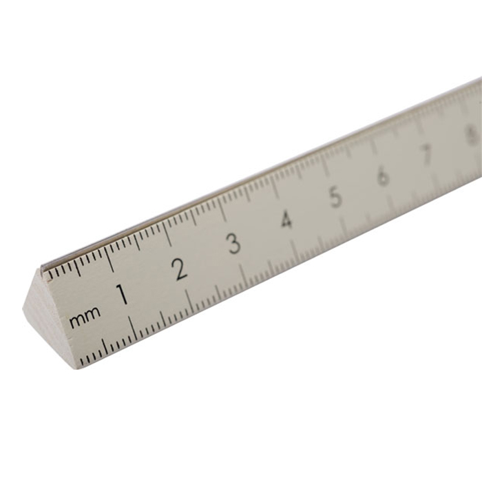 Triangle wooden ruler with stainless steel edge
