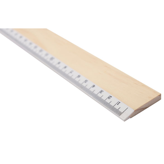 Wooden ruler with plastic edge